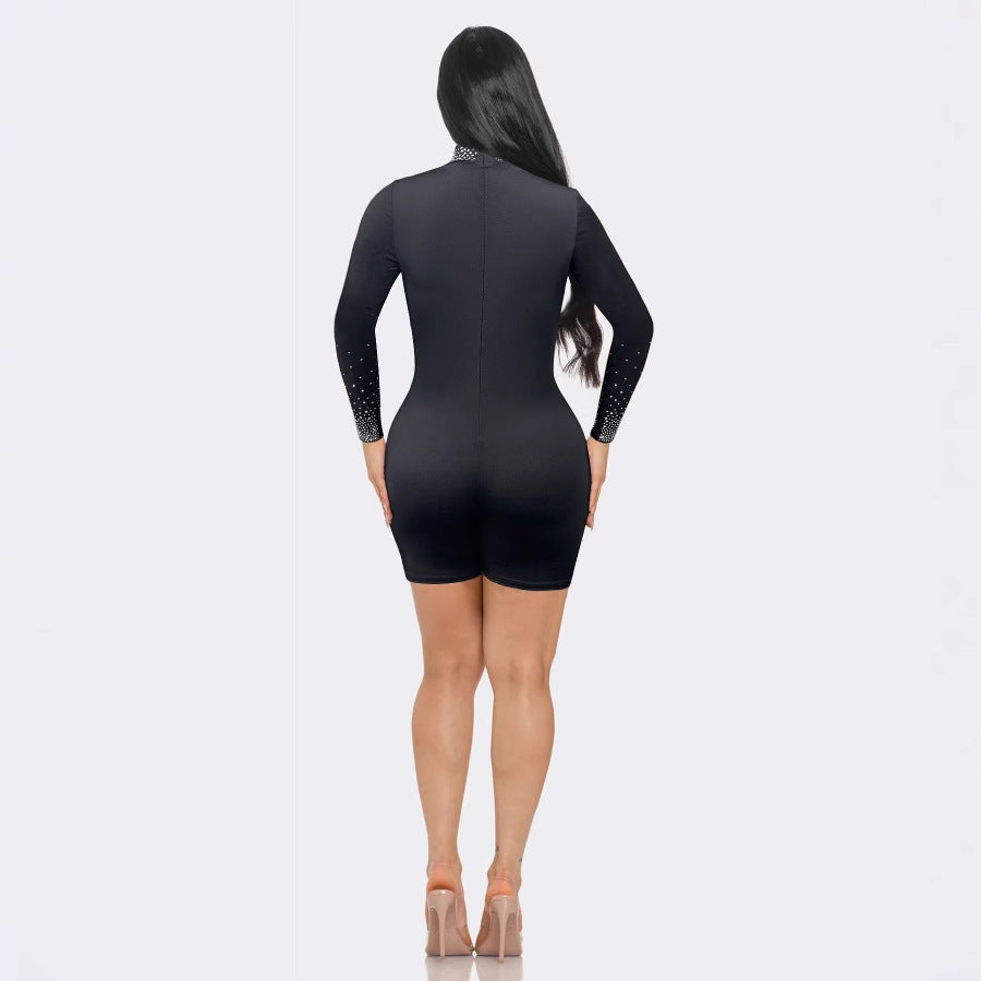 Hot Drilling See-through Elastic Slim Fit Bodysuit