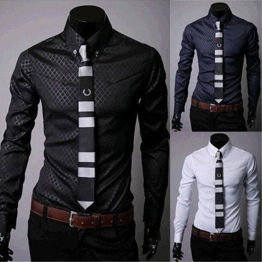 Fitted Shirts For Men Designer Plaid Stripes Pattern