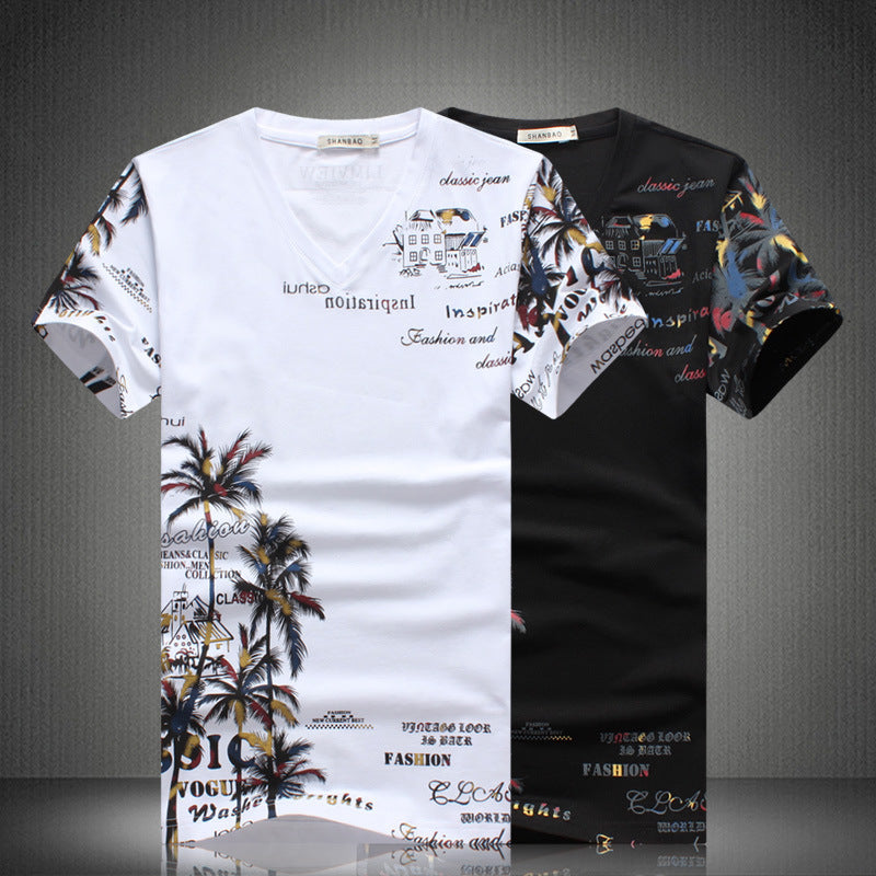 New Short-sleeved Suit Fashion Printed Men Leisure Set Short-sleeved T-shirt Shorts Sports Two-piece Suit