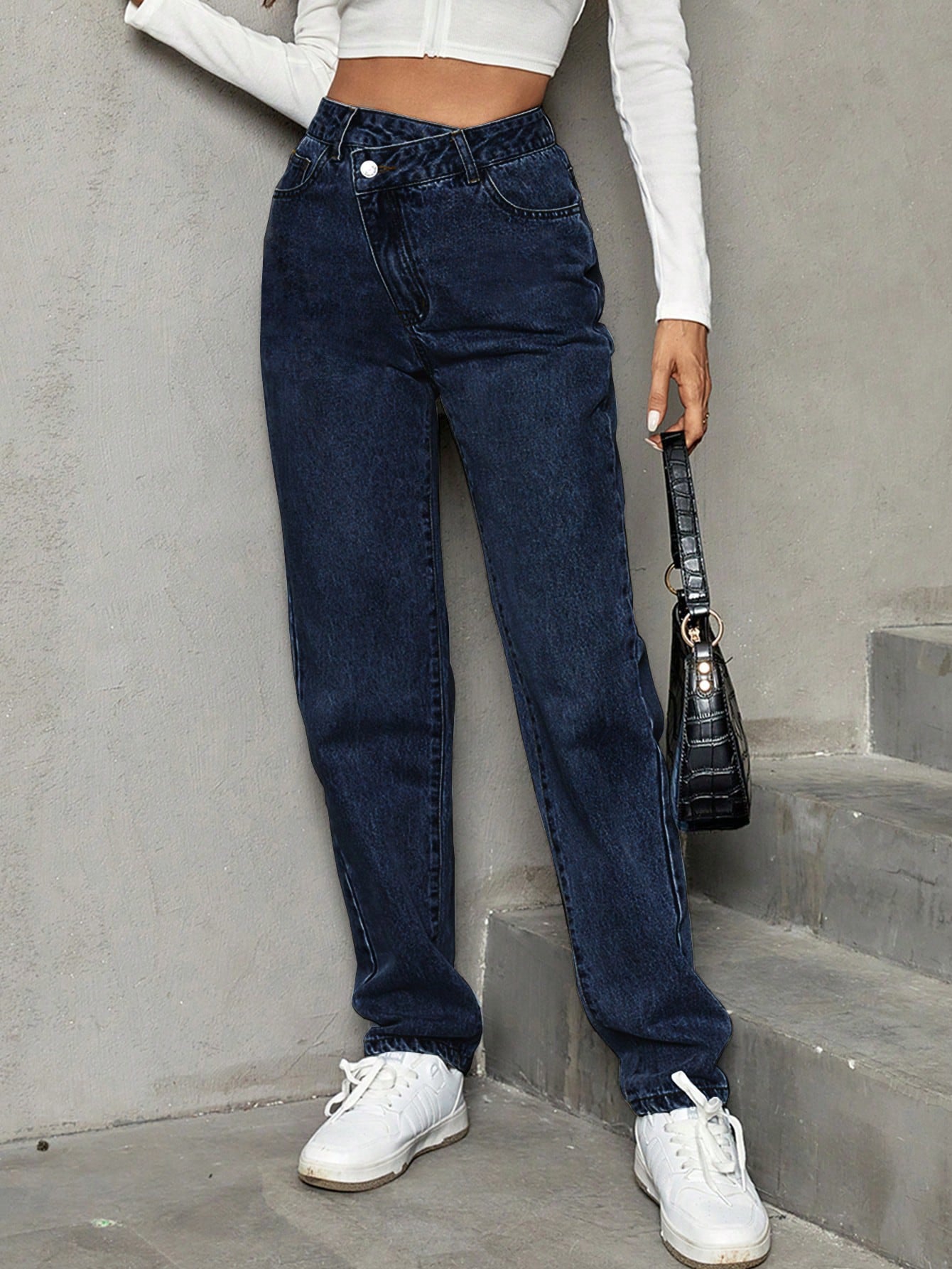 Fashion Trendy And Thin Looking Casual High Waist Loose Denim Trousers