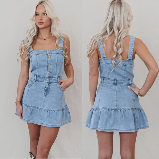 Fashion Suspenders Hot Girl Denim Women's Dress