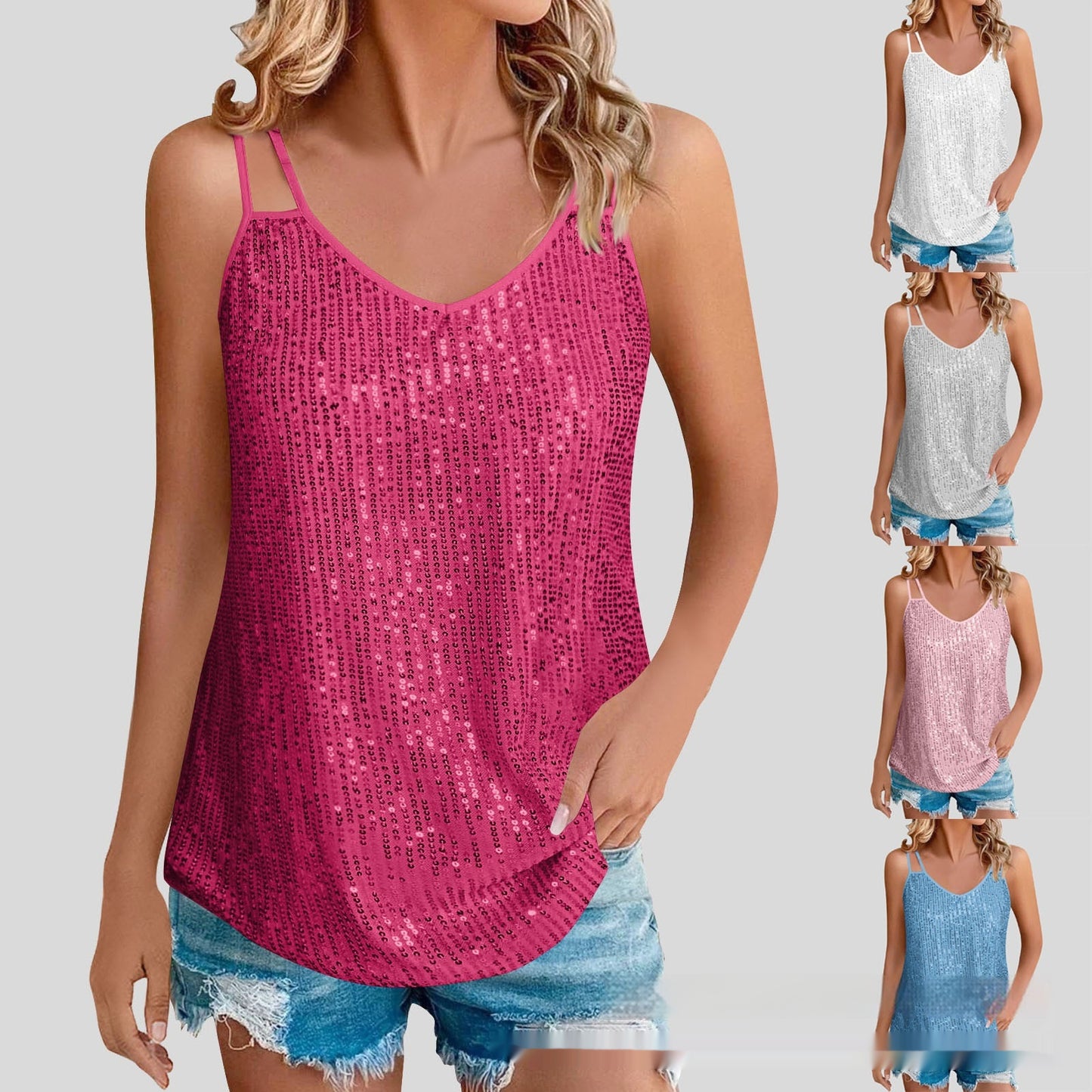 Hot Girl Vest Sequins V-neck Strap