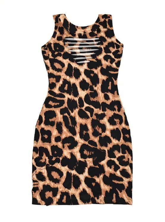 Ladies' V-neck Leopard Print Chest Hollow Fashion Dress