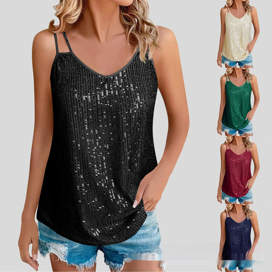 Hot Girl Vest Sequins V-neck Strap