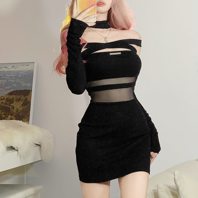 Straight Neck Sexy Backless Dress Woman