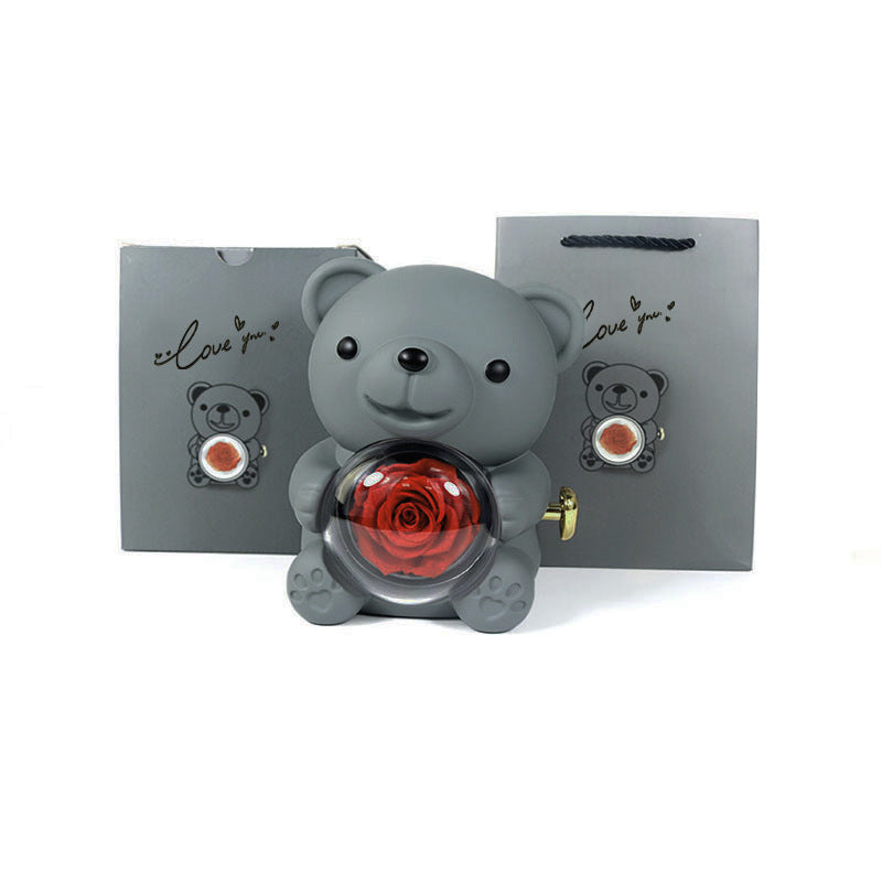 Rotating Bear Gift Box Rose Jewelry Box