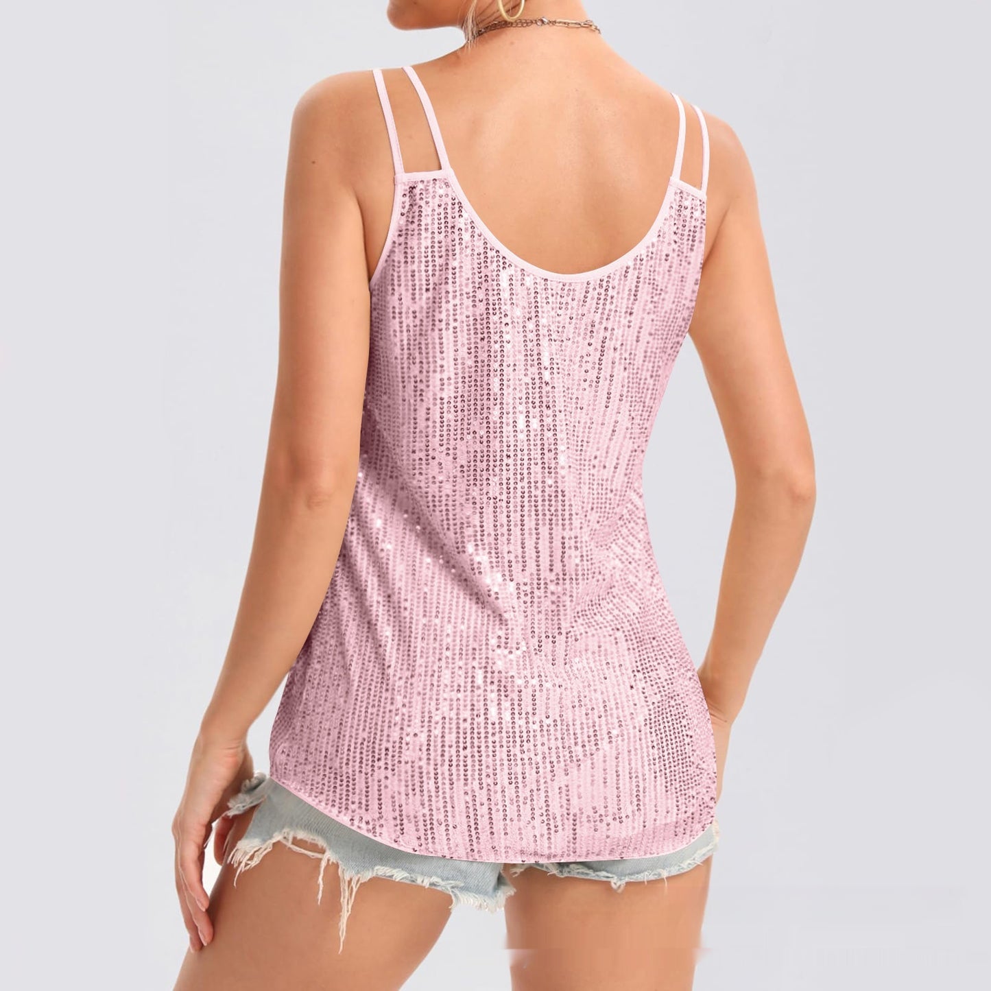 Hot Girl Vest Sequins V-neck Strap