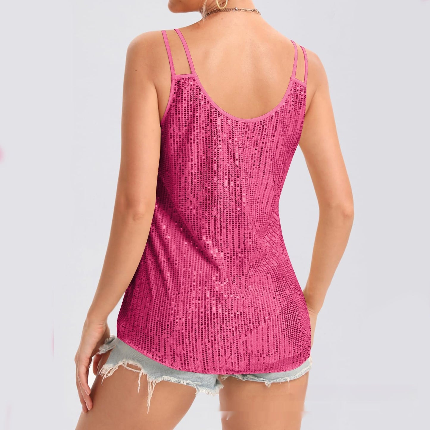 Hot Girl Vest Sequins V-neck Strap