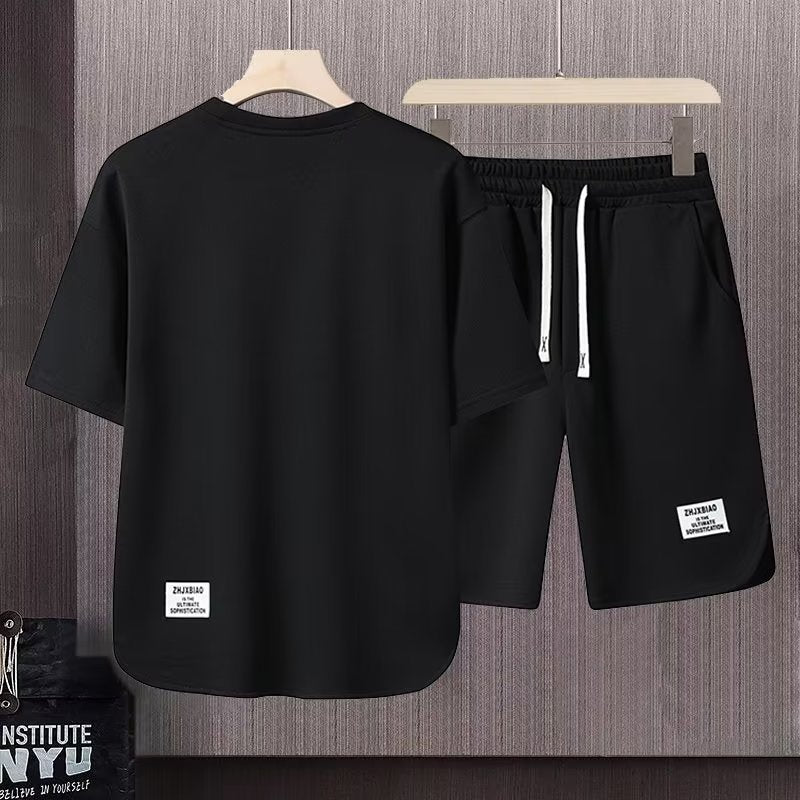 Short-sleeved T-shirt Summer Men Leisure Set Teenagers Student Sports Suit Junior High School Running Two-piece Suit