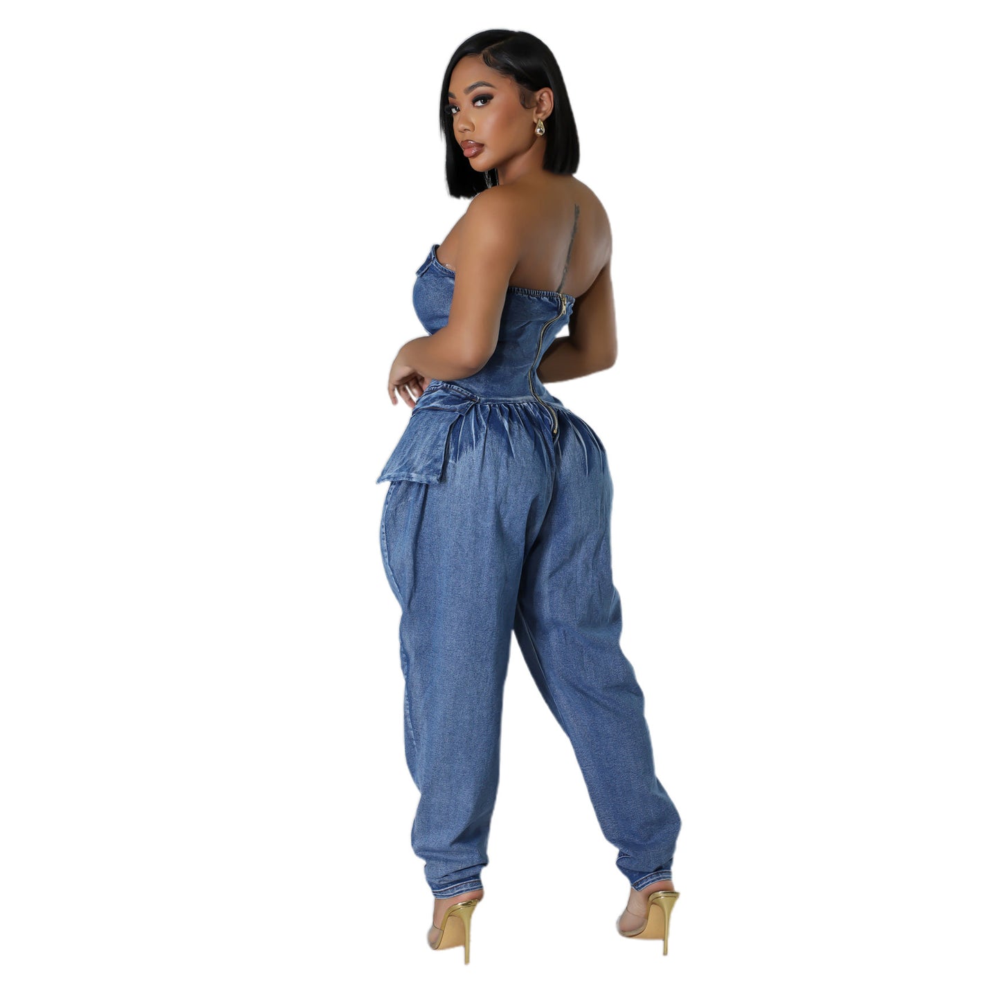 Women's Tube Top High Elastic Fashion Denim Jumpsuit