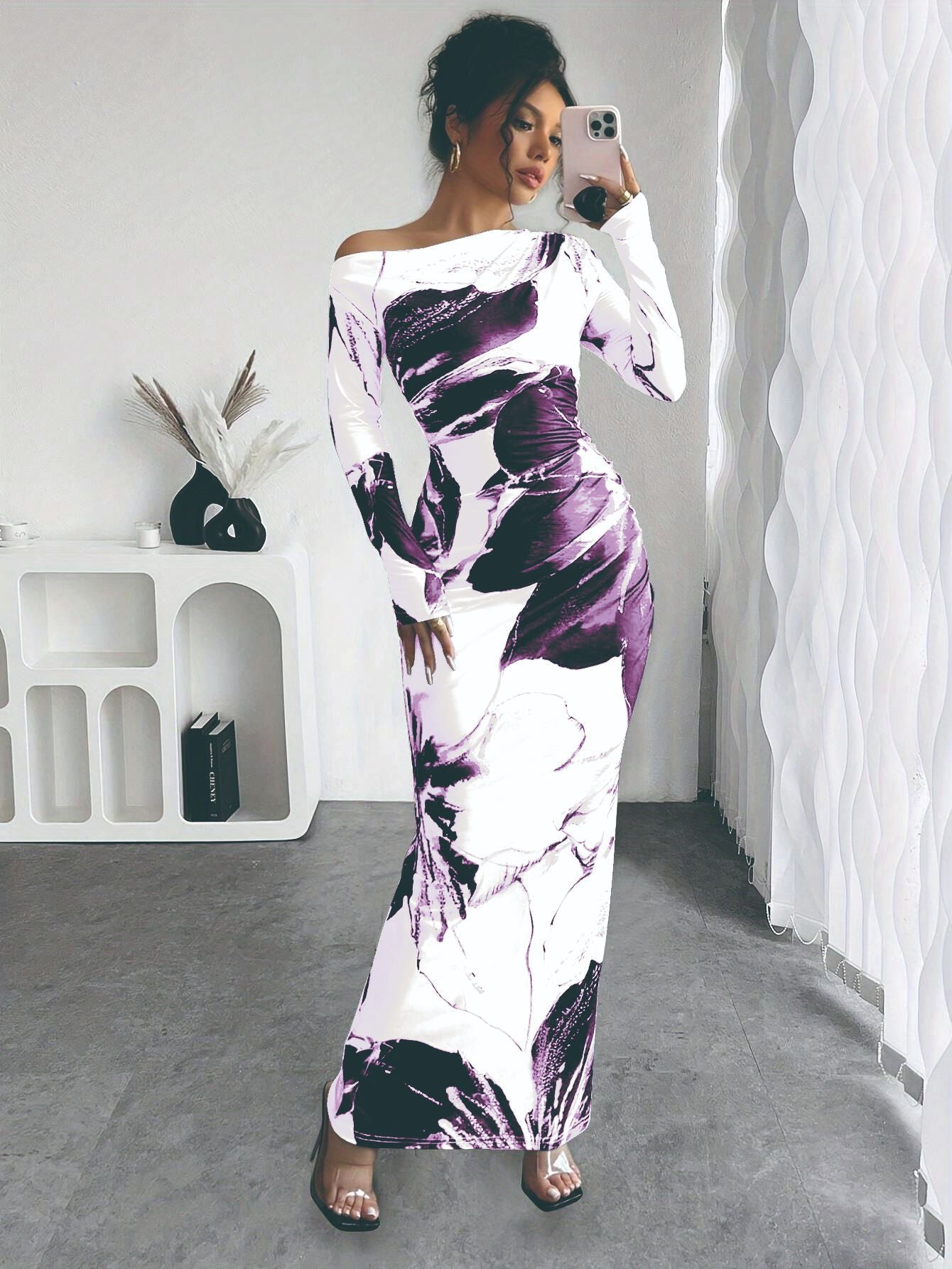 Fashion Personalized Flower Print Hip Dress Women