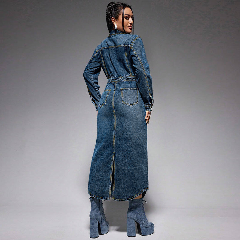 Ladies New Fashion Personality Denim Long Dress