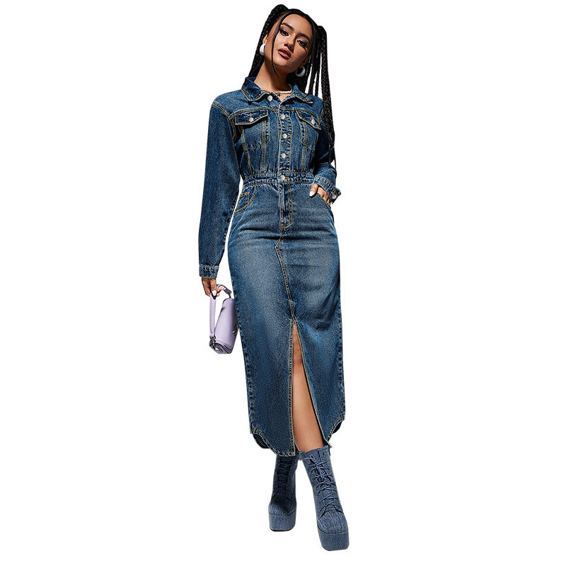 Ladies New Fashion Personality Denim Long Dress