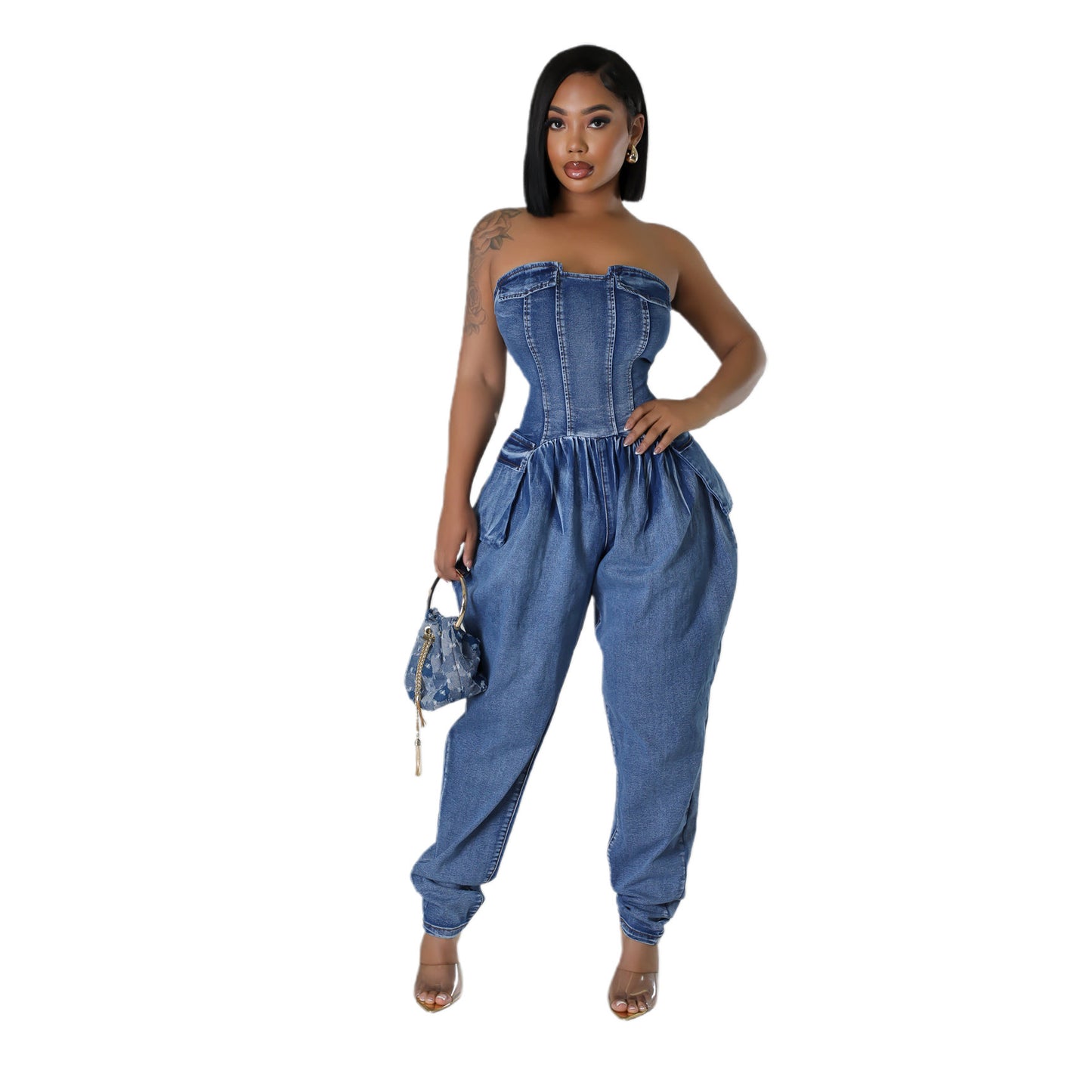 Women's Tube Top High Elastic Fashion Denim Jumpsuit