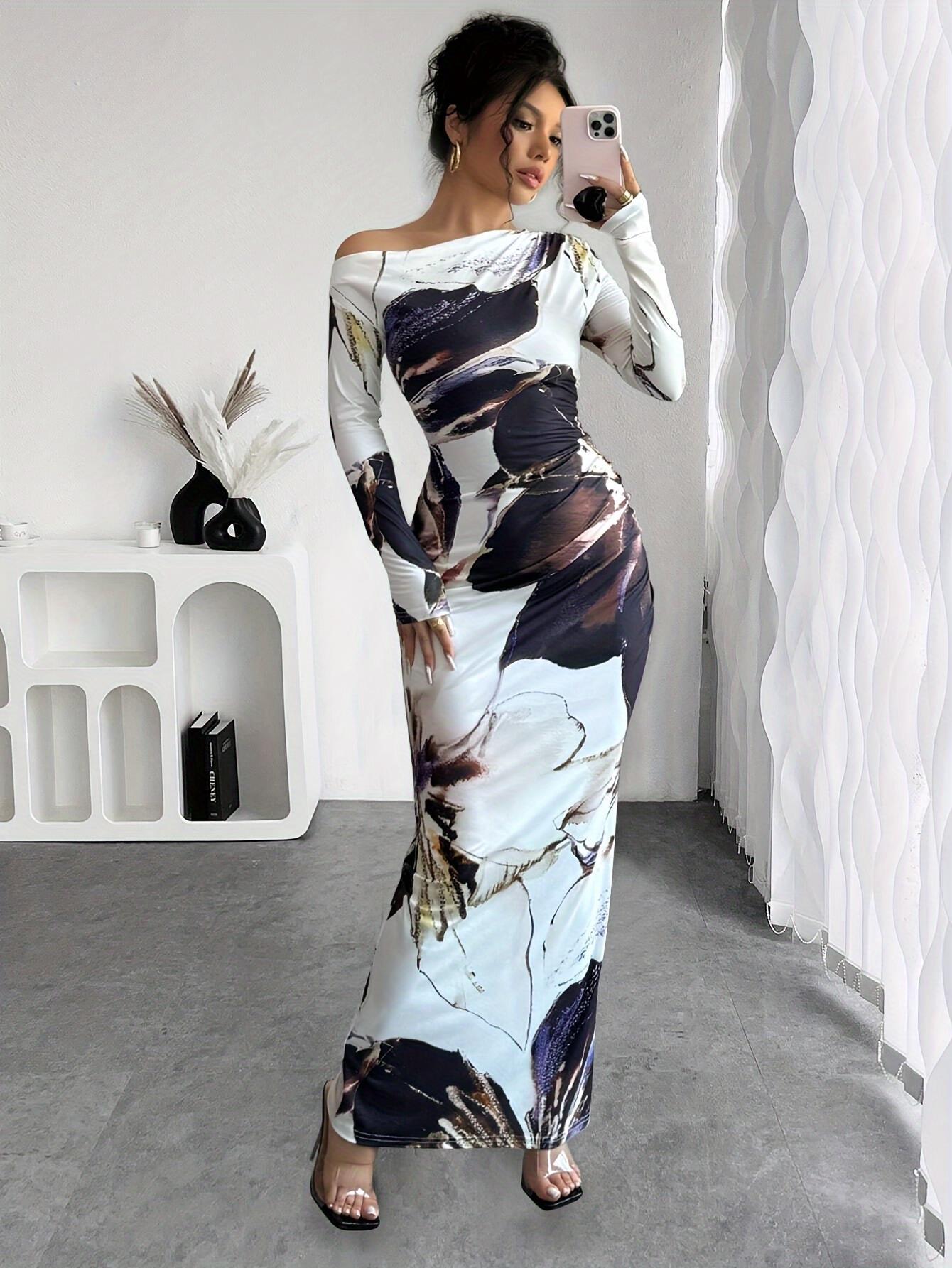 Fashion Personalized Flower Print Hip Dress Women