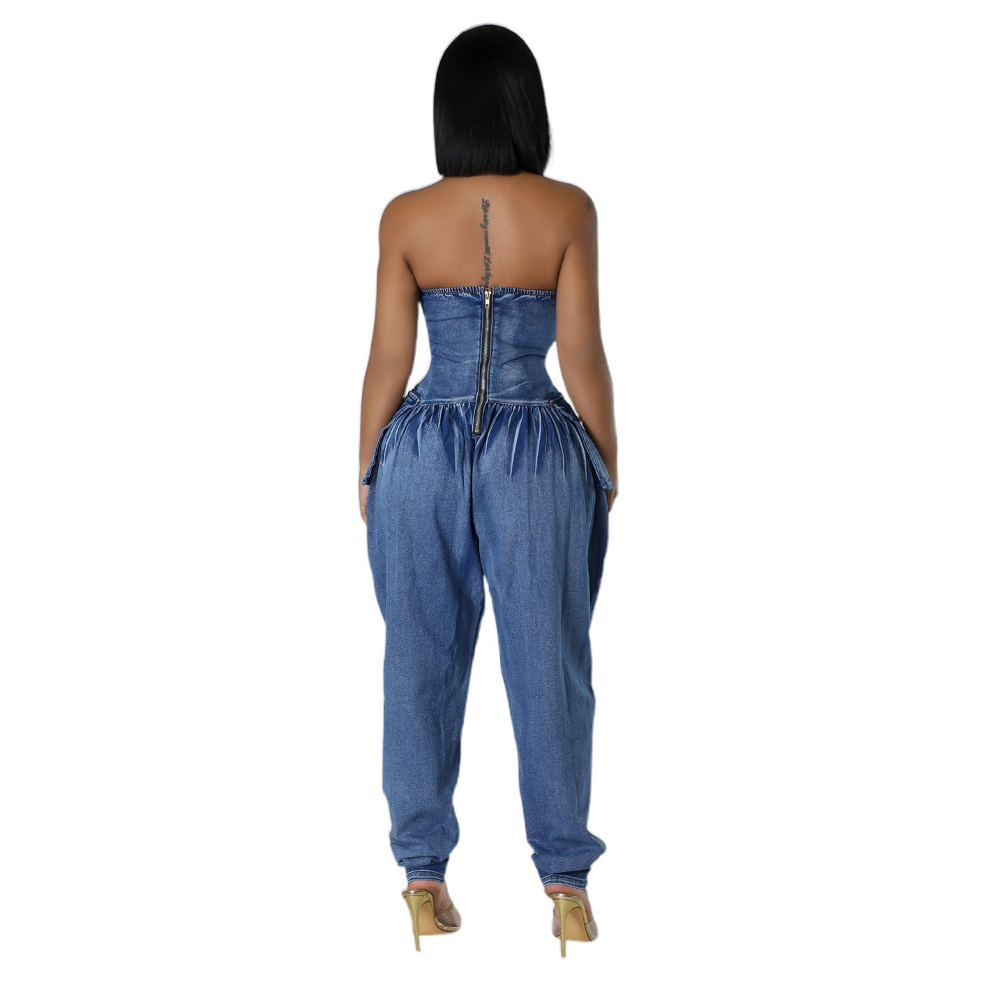 Women's Tube Top High Elastic Fashion Denim Jumpsuit