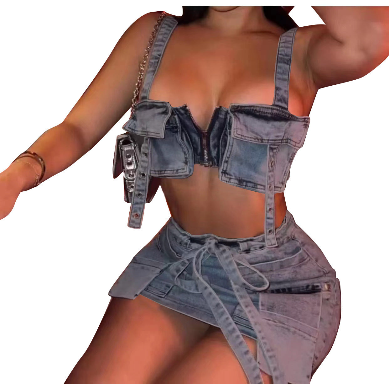 New Denim Strapless Dress Suit Hot Girl Short