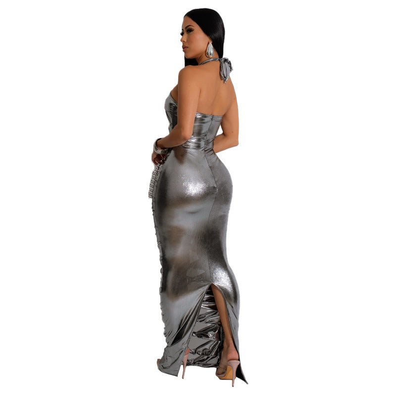 Backless Dress Metallic Women