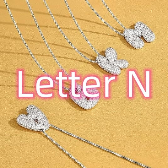 Brass Zircon Balloon English Letter Necklace