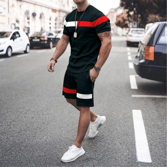 Men's Casual T-shirt Shorts Two-piece Printed Sportswear