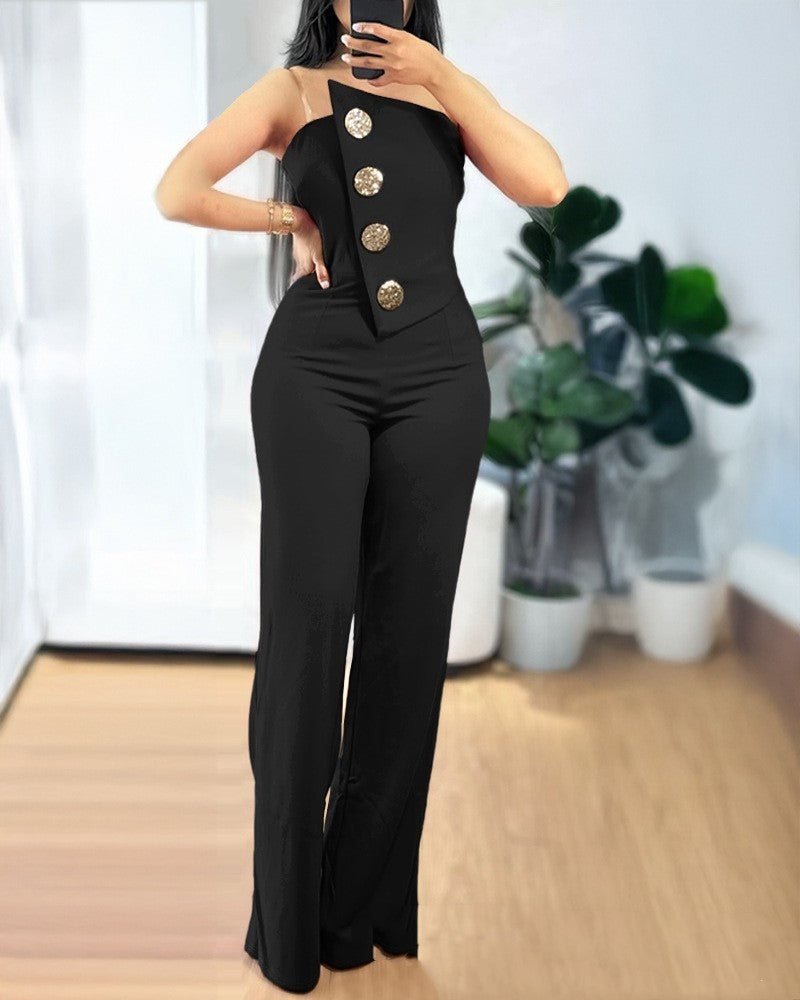 Women's Stitching Asymmetric Hem Jumpsuit