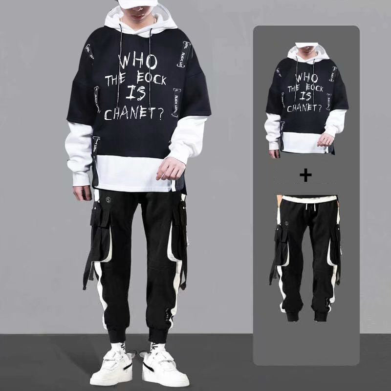 Men Long Sleeve Loose Hooded Sweater Set