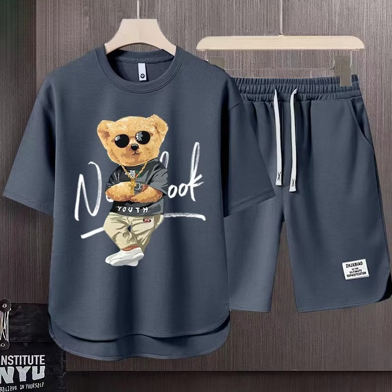 Short-sleeved T-shirt Summer Men Leisure Set Teenagers Student Sports Suit Junior High School Running Two-piece Suit