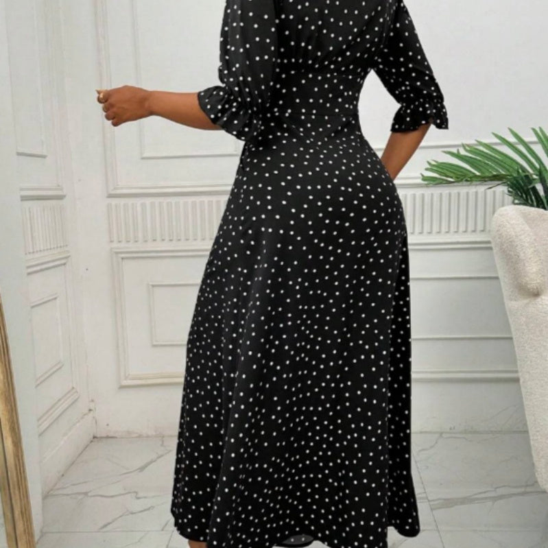 Women's V-neck Half-sleeve Polka Dot Print Dress