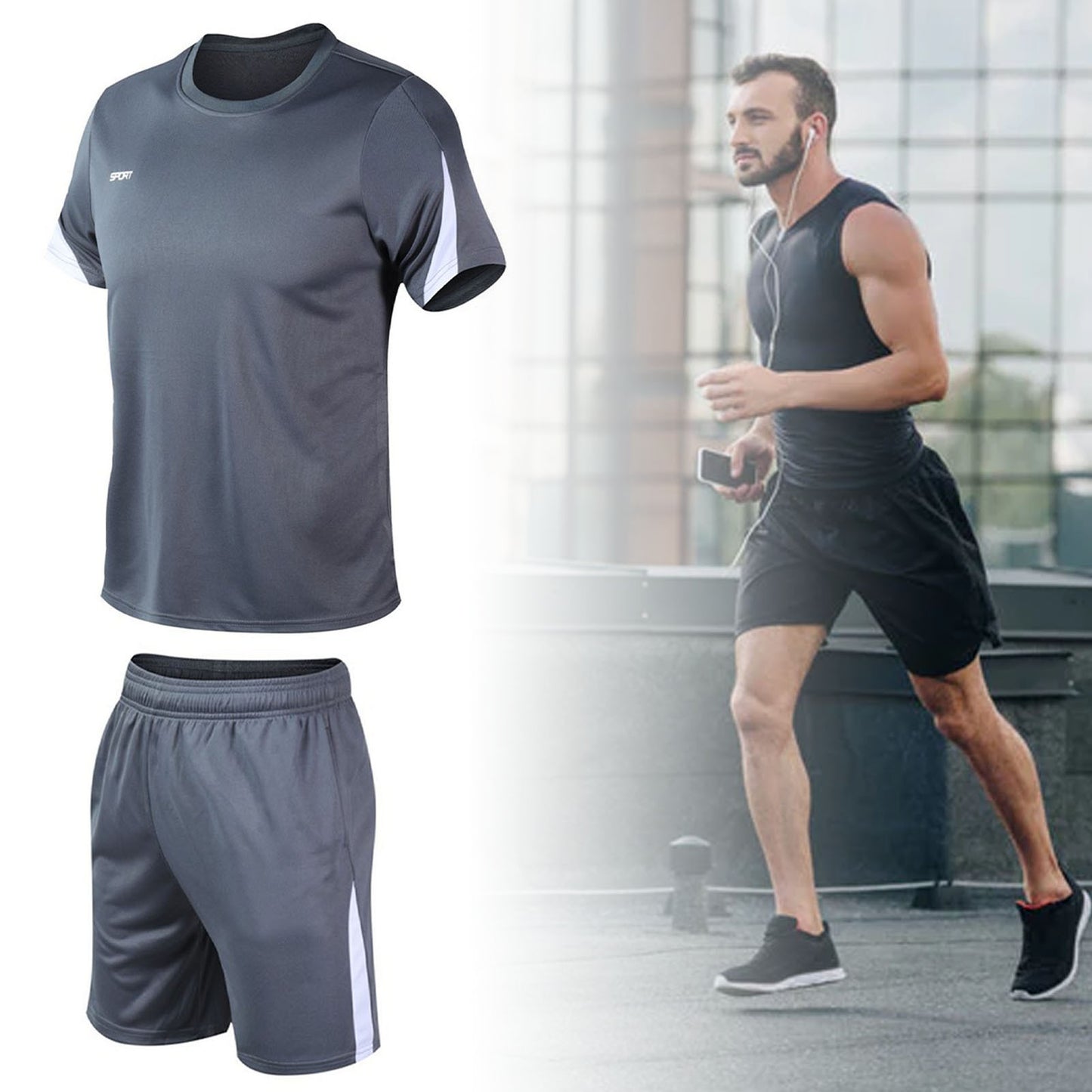 Short Sleeve Men Tracksuits Casual Loose Fit Men's Workout Jogging Shorts and Shirt Set for Outdoor Cycling Gray L