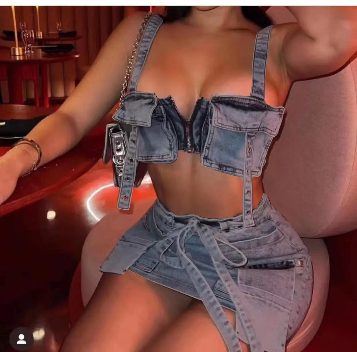 New Denim Strapless Dress Suit Hot Girl Short