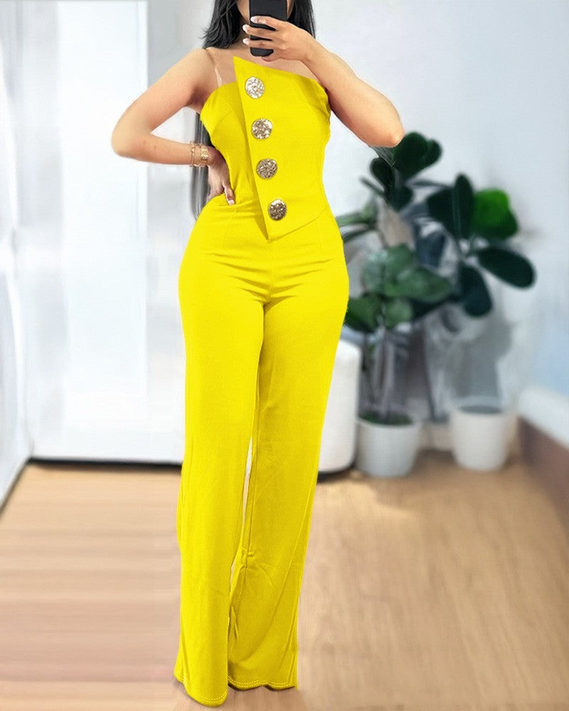 Women's Stitching Asymmetric Hem Jumpsuit